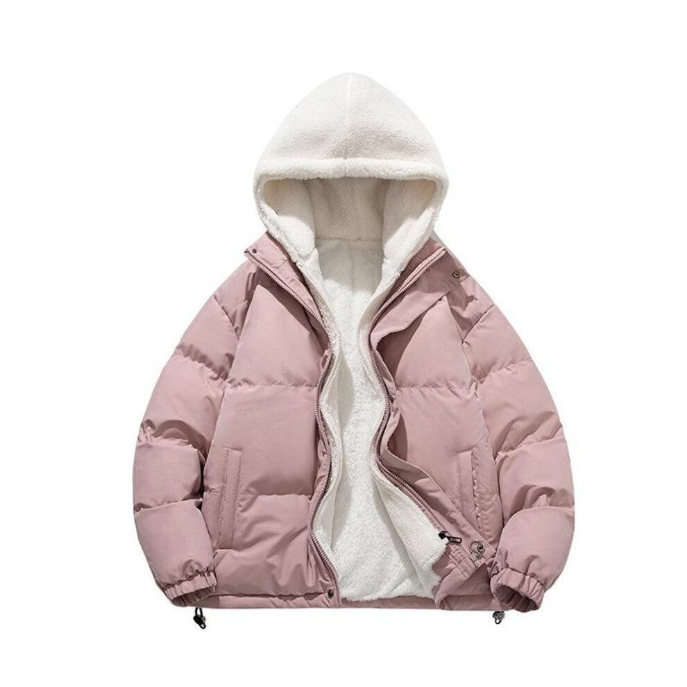 (pink, 4XL) Autumn and Winter Warm Winter Cotton-padded Jacket for Men and Women Padded Jacket Lamb Wool Hooded Large Size Fake Two Cotton-padded Clothes