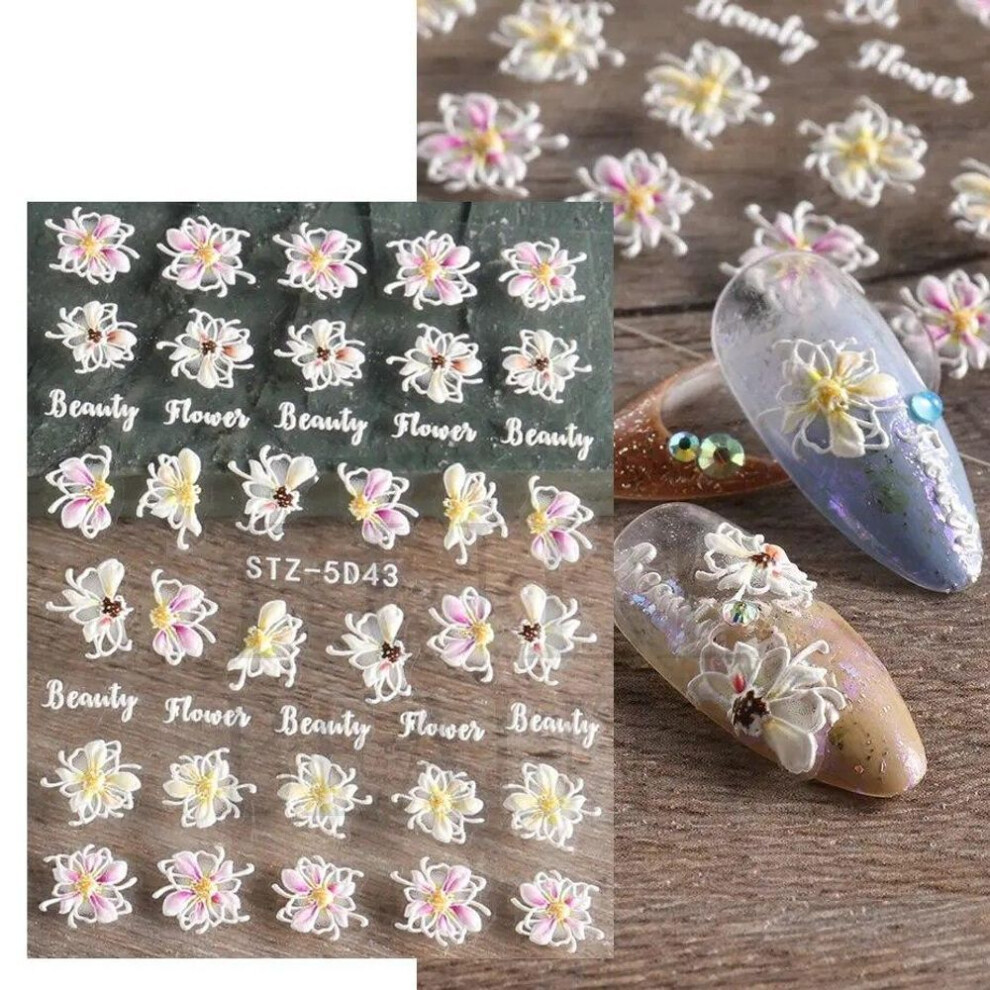 (STZ-5D43) 5D Acrylic Flowers Nail Stickers Nails Art Decals Floral Lace Nail Slider Summer Manicure Decor Foils