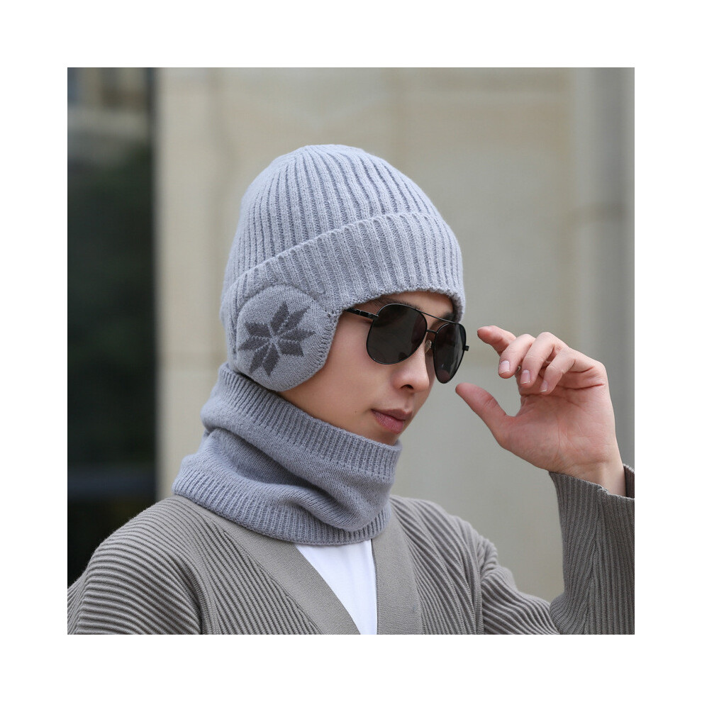 (Light Gray Set) Snowflake Pattern With Plush Warm Knit Headband For Ear And Protection Neckband-image-OPC-PHHJQGX-NEW