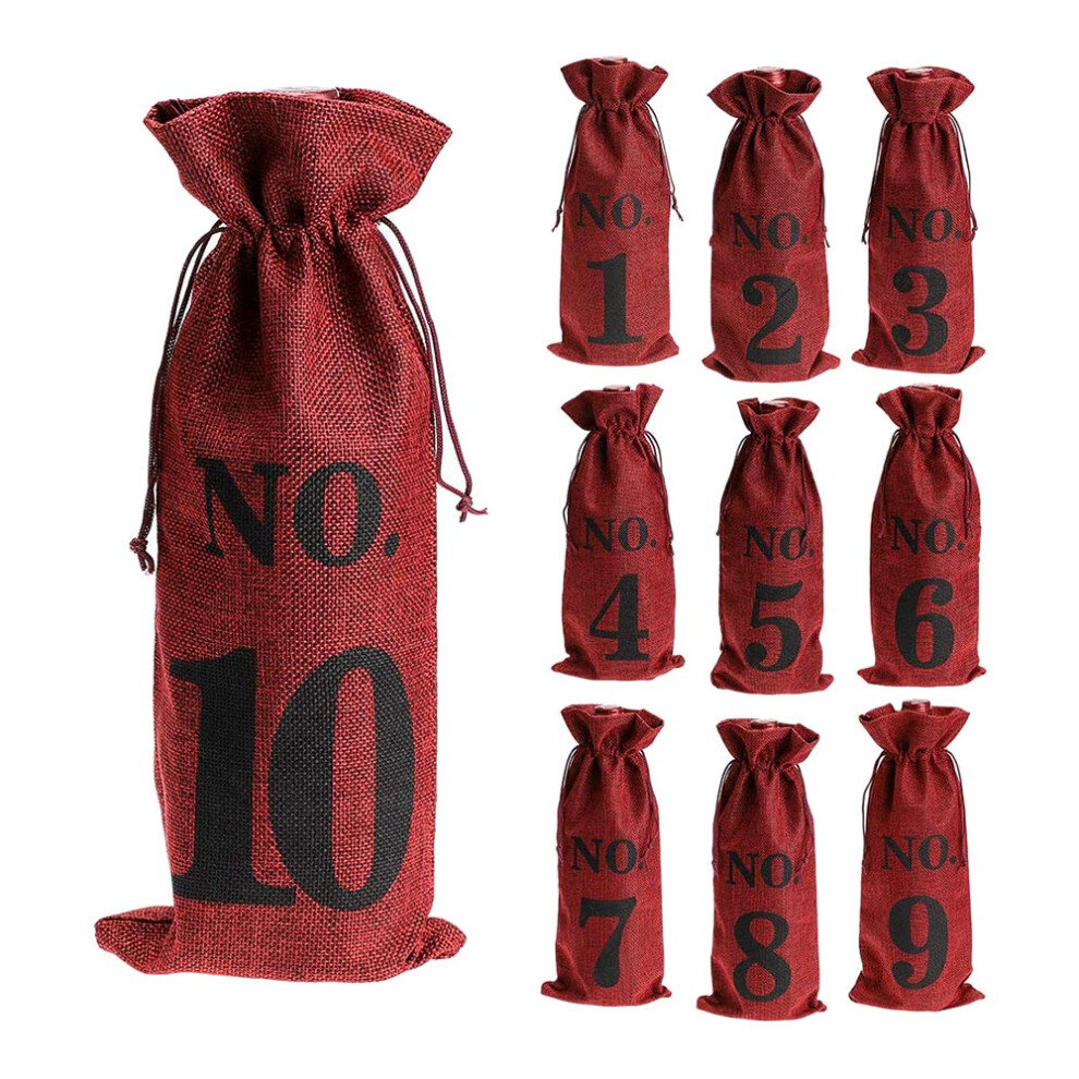 Typecat Red 1 To 10 Burlap Wine Bags Blind Tasting,Wine Wedding Table Numbers,Wine Tasting Bags,Party,Christmas,10 Pcs,