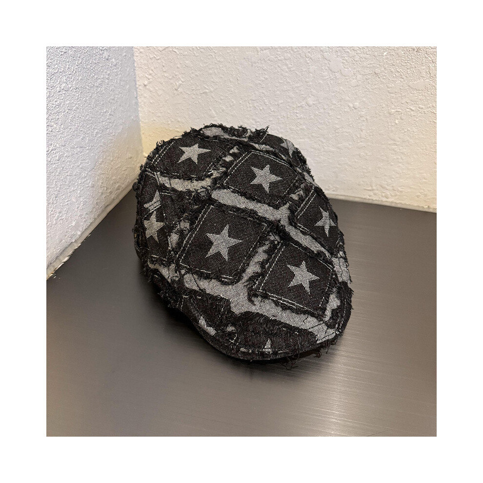 (Black) Fashion Beret Cowboy Texture And Star With Rough Edges Design Daily Suitable For-image-OPC-PHHJWSP-NEW