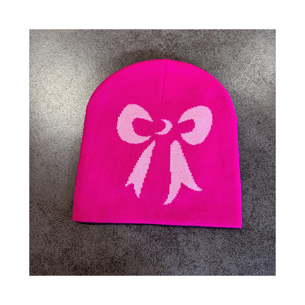 (Rose Red) Knitted Hop Hip Hat With Bow Pattern Designed Suitable For Daily Cold Seasons-image-OPC-PHHJXVM-NEW