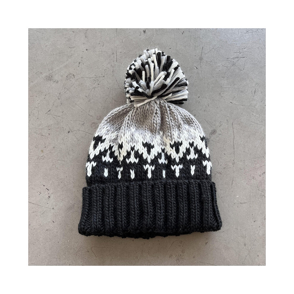 (Black) Wool Knitted Hat Colorful Hairball Design On The Top Of The Head For Cold Daily-image-OPC-PHHJZDT-NEW