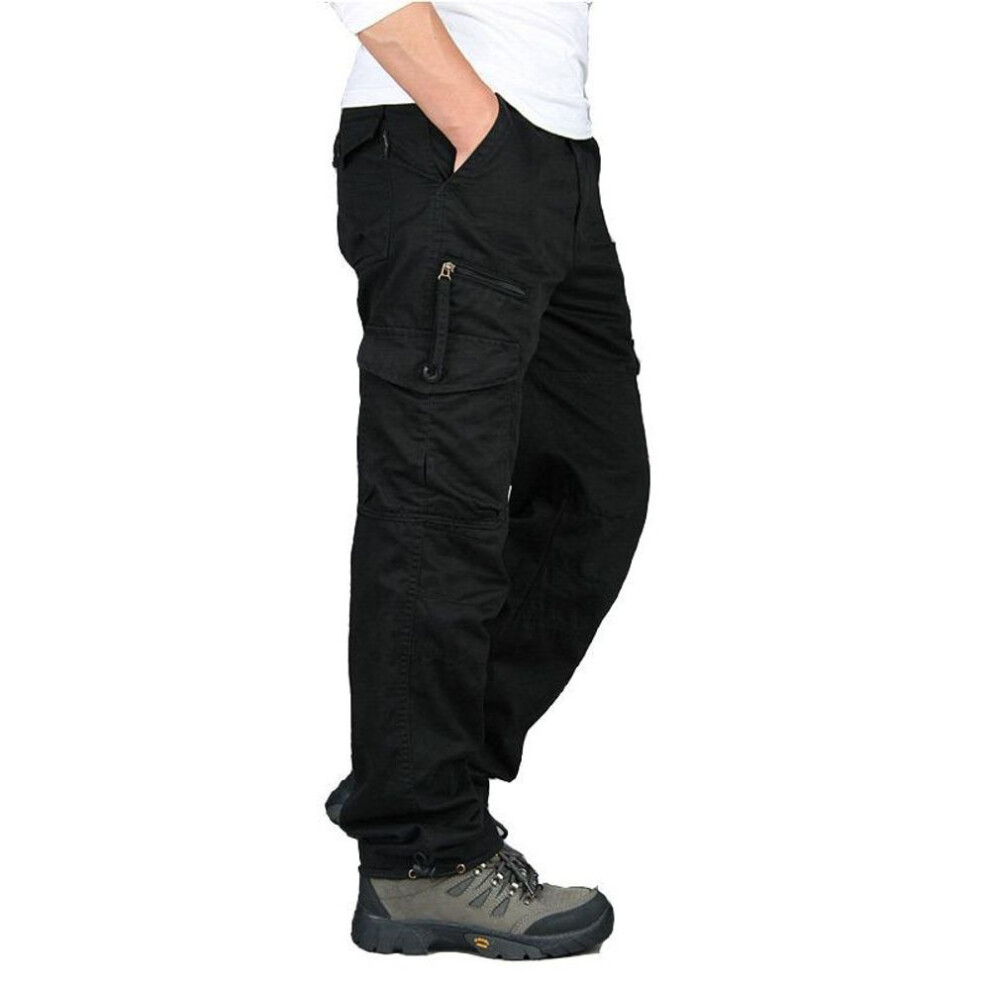 (black, 4XL) New Fashion Men&apos;s Cotton Casual Work Pants Cargo Pants Men Outwear Multi Pocket Tactical Military Army Straight Slacks Pants Trousers