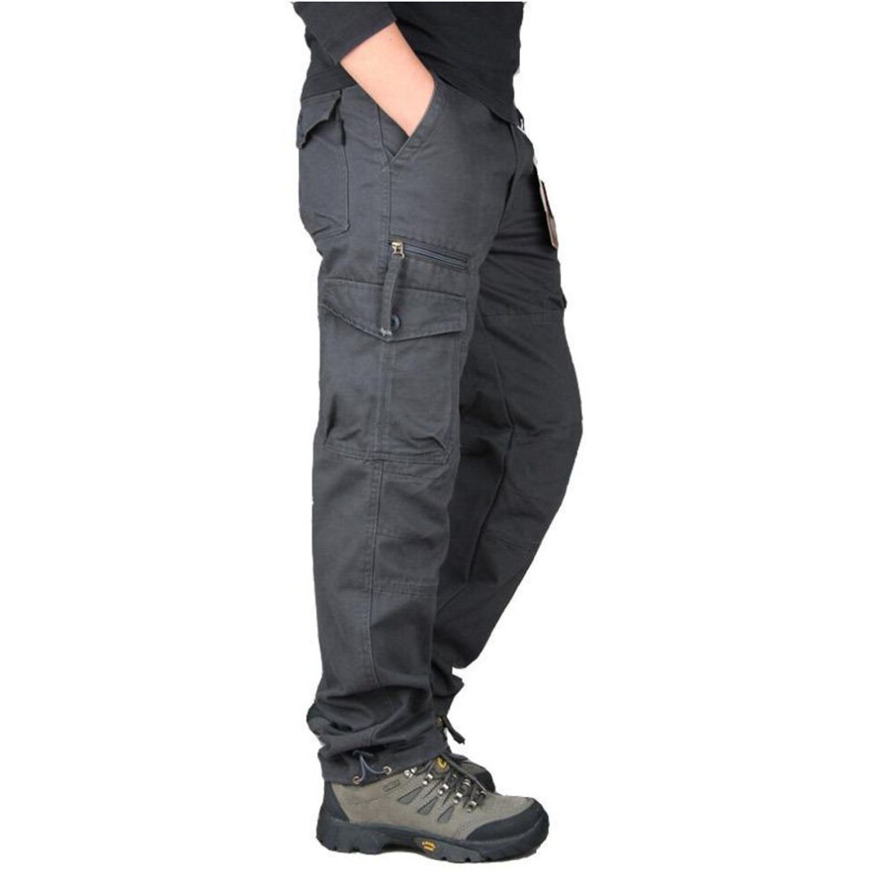 (gray, 4XL) New Fashion Men&apos;s Cotton Casual Work Pants Cargo Pants Men Outwear Multi Pocket Tactical Military Army Straight Slacks Pants Trousers