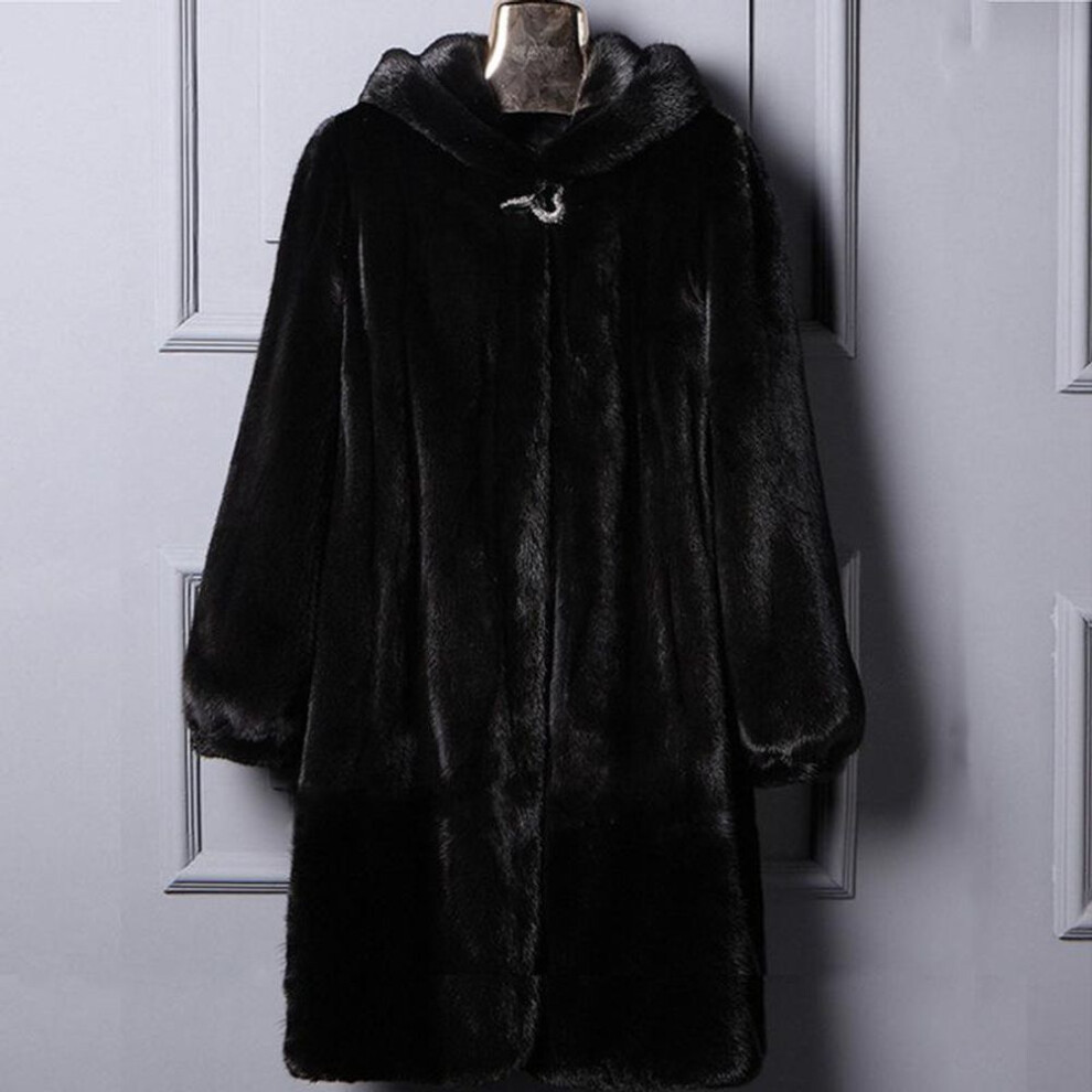 (black, 8XL) Autumn and Winter Fur Coat High Imitation Mink Coat Women&apos;s Long Hooded Casual