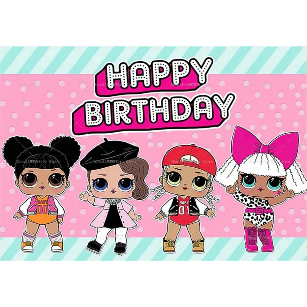 (Style 1, Vinyl 210 x150CM) Big Eyed Doll Backdrop Girls Birthday Party Baby Shower Photography Background Pink Surprise Polyester Vinyl Banner Decor Props