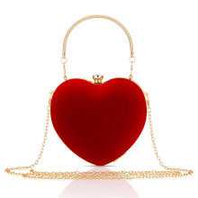 Bolsa de veludo em formato de coração, bolsa de mão para noite, bolsa de ombro com strass para festa de dia dos namorados e baile de formatura