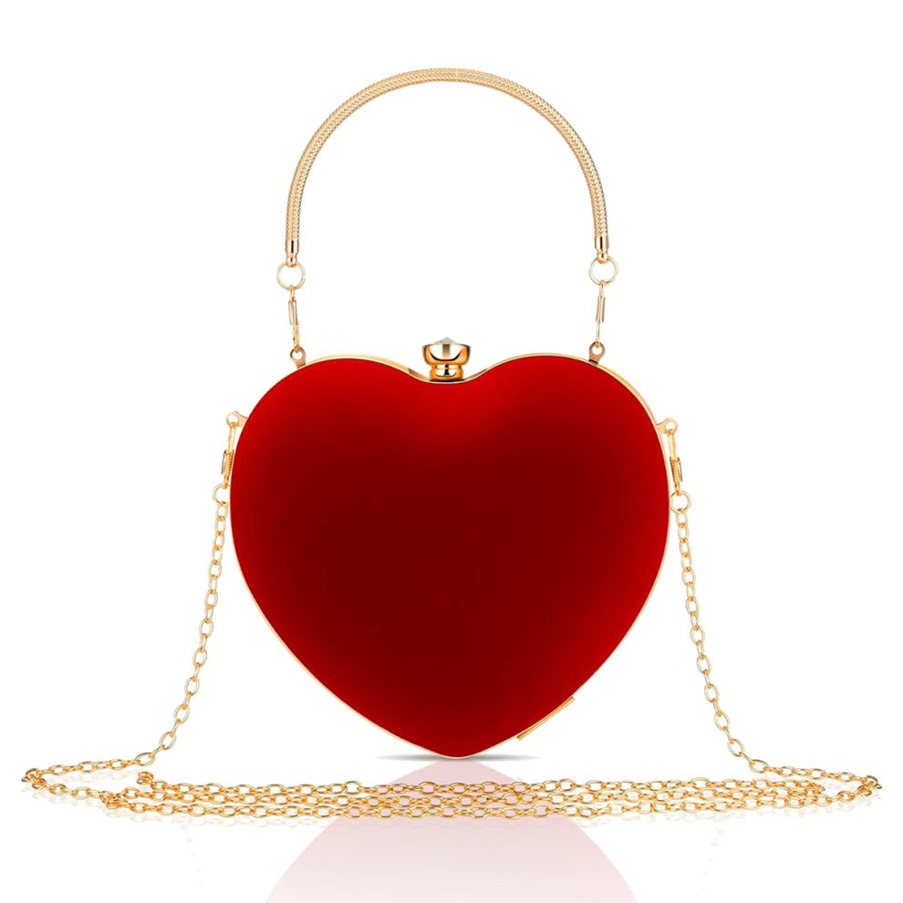 Pochette en velours en forme de cœur, sac de soirée à bandoulière avec strass, pour la Saint-Valentin, le bal de promo