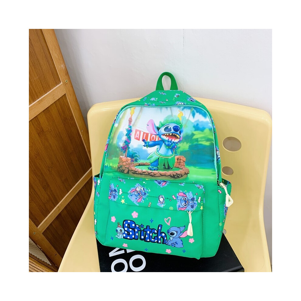 (Green)Mochila Escolar Duradera Stitch Para NiñOs Dibujos Animados Con Correas De Aire De Malla-image