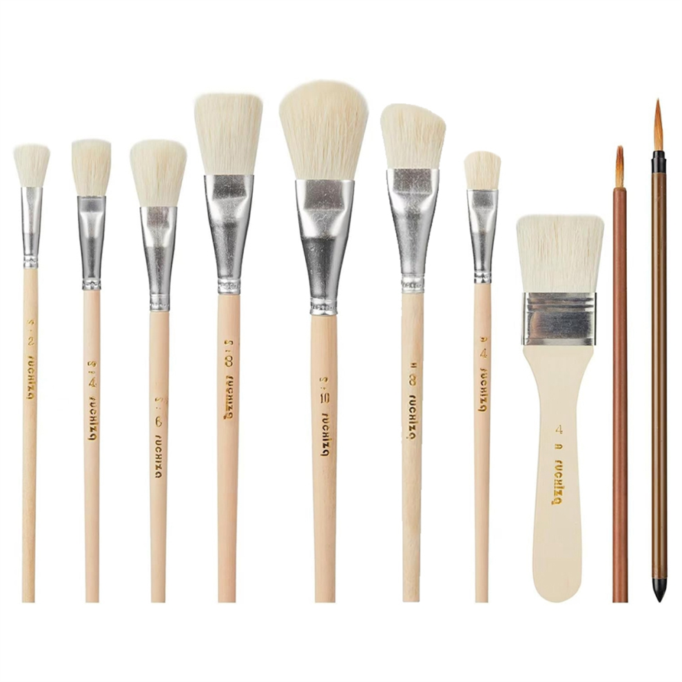 Mop Brush For Acrylic Painting,10 Pcs Glaze Brushes Pottery Goat Hair Blend Set Paint 4851999675153