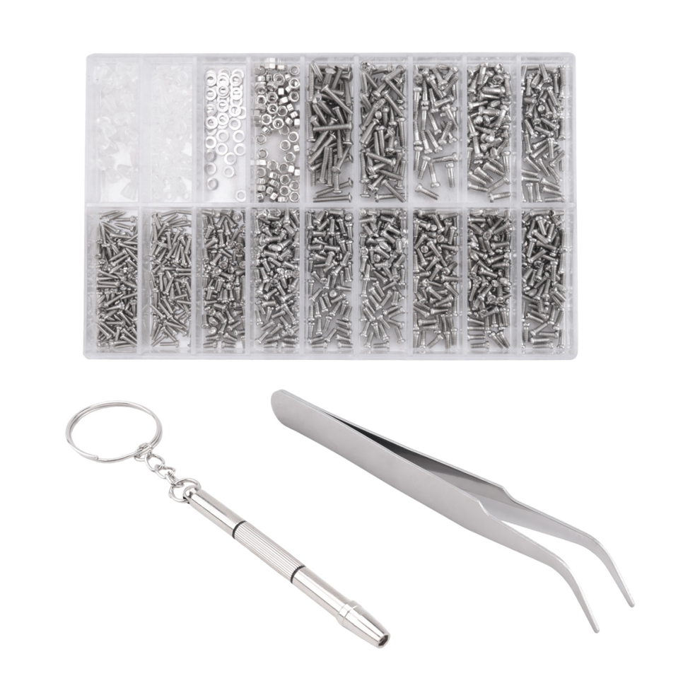 1000 Pcs Glasses Screws Nut Assortment + 1 Pc Screwdriver Tweezers, Repair Kit For Optical Tool Set Watch/Eyeglass/ Sunglass/ Spectacles 4851999631418