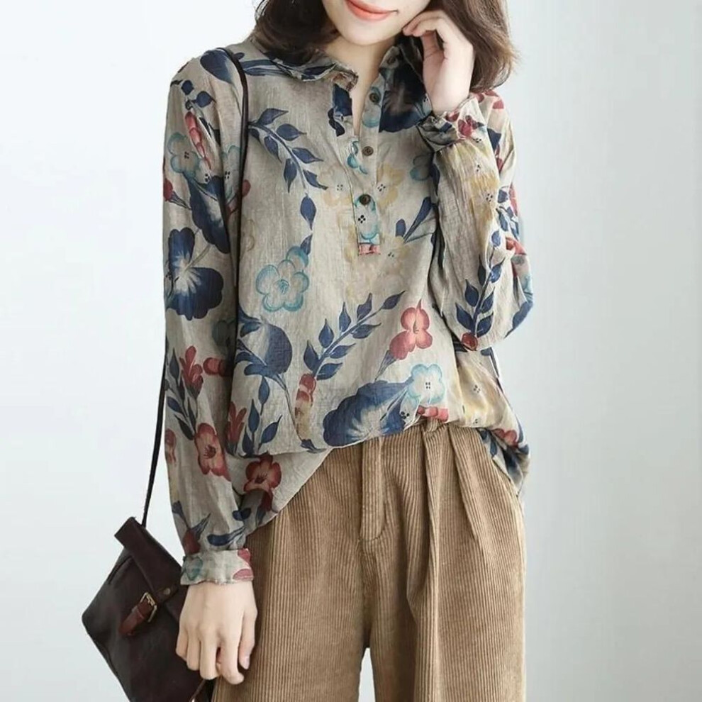 (L, as the picture) Women Long Sleeve Shirt Holiday Work Shirt Tunic Fashion Tops Floral Printed Blouse Plus Size