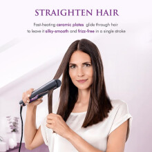 (Black) LANDOT New3in1Hair Curler Straightener Waver with Negative Ions Fast styling tool with ceramic plates and LED display,Curling and straightening iron