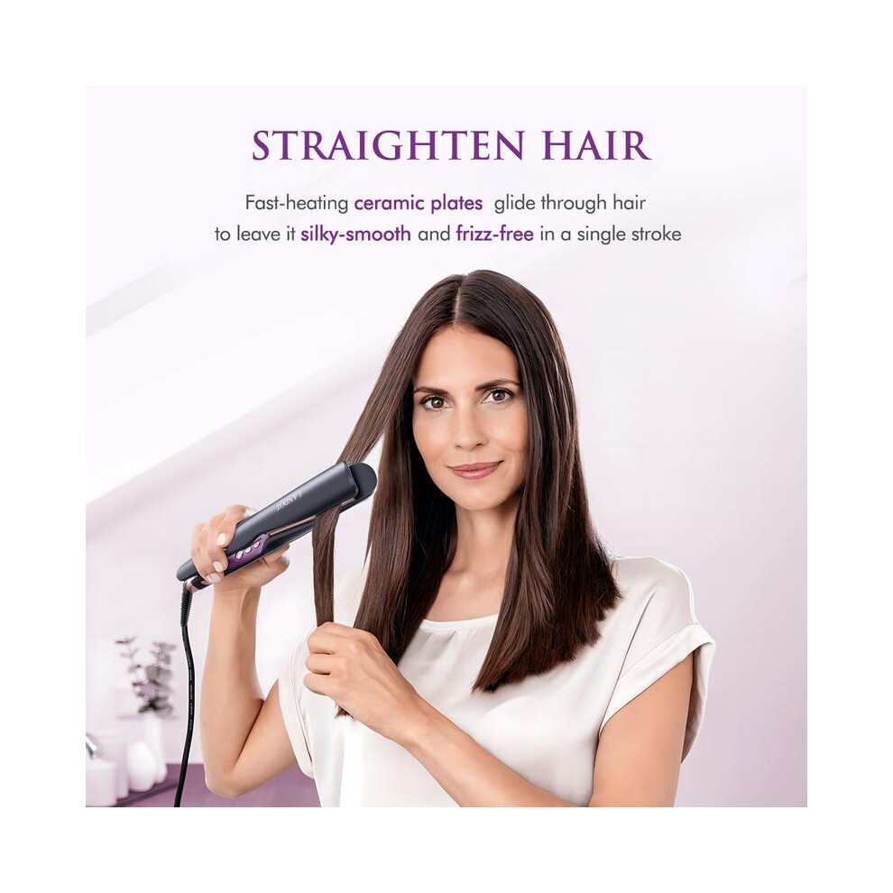 (Black) LANDOT New3in1Hair Curler Straightener Waver with Negative Ions Fast styling tool with ceramic plates and LED display,Curling and straightenin