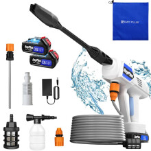 (Pressure Washer with 2 Batteries) Cordless Pressure Washer, 21V 1500W Portable Pressure Washer, 30 Bar/435 PSI High Power Washer Machine with 6-in-1 Adjustable Nozzles