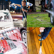 (Pressure Washer with 1 Battery) Cordless Pressure Washer, 21V 1500W Portable Pressure Washer, 30 Bar/435 PSI High Power Washer Machine with 6-in-1 Adjustable Nozzles