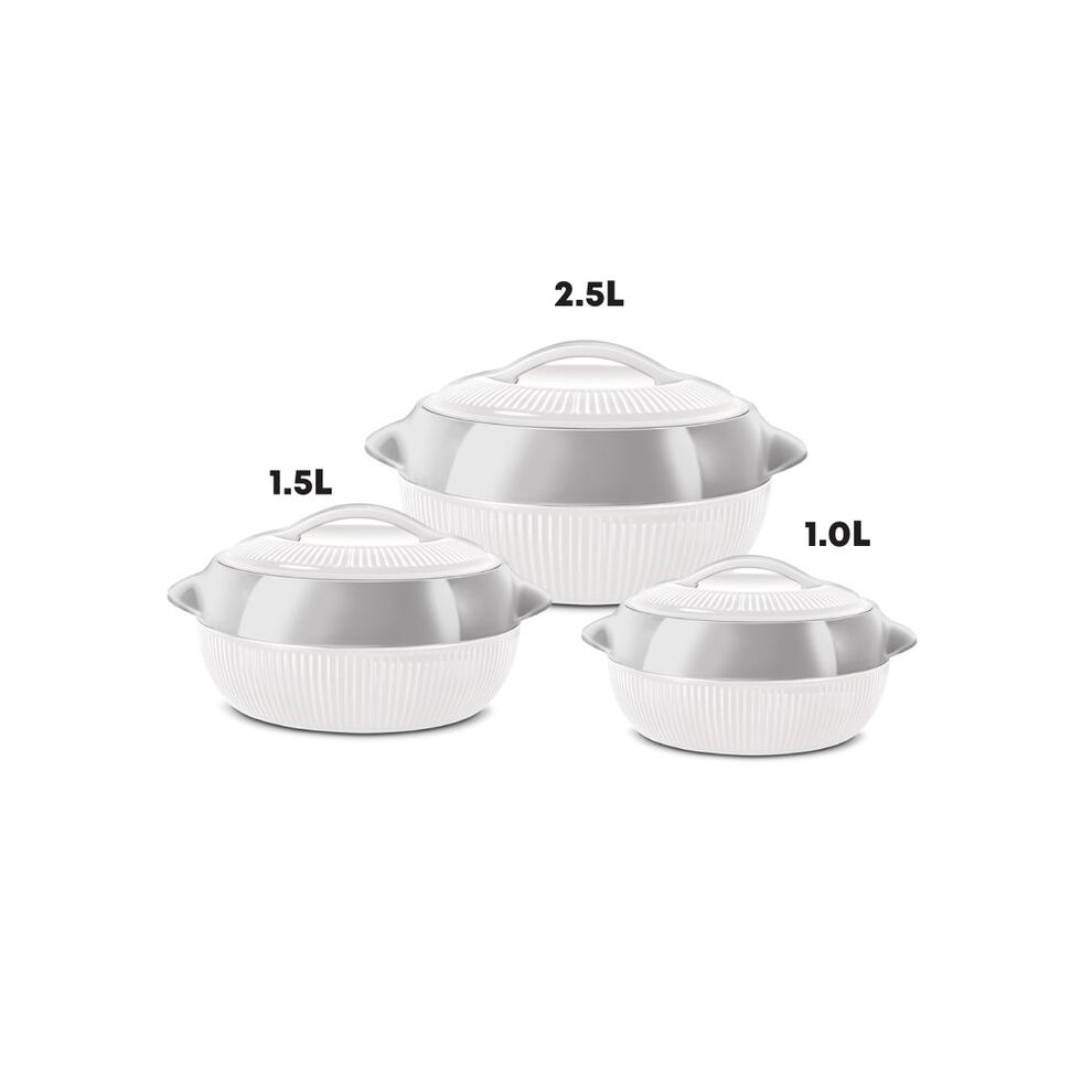 () Insulated Serving Dishes With Lids -Thermal Hot Food Containers Set Pot Warmer Cookware Kitchen Classic Hot Pots White/Silver