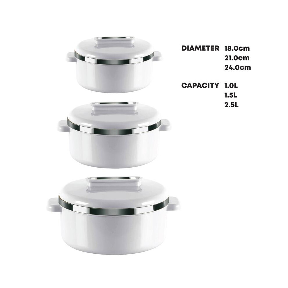 (White) Insulated Serving Dishes With Lids -Thermal Hot Food Containers Set Pot Warmer Cookware Kitchen Classic Hot Pots White