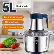 (Blue 5L 500W) 2L-5L Electric Meat Grinder Mincer Mixer Home Blender Mini Food Chopper Processor