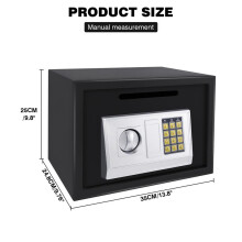 (Black-16L-250x350x250 mm) Digital Safe Electronic Boxes Cabinet Safes Wall Safe Password with PIN code and Key,Small Safe Money Box Wall Mounted for Home230mmx170mmx170mm