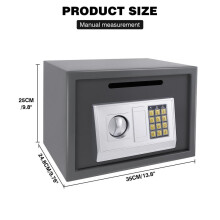 (Grey-16L-250x350x250 mm) Digital Safe Electronic Boxes Cabinet Safes Wall Safe Password with PIN code and Key,Small Safe Money Box Wall Mounted for Home230mmx170mmx170mm