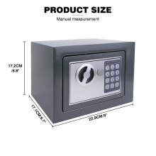 (Grey-4.6L-170x230x170 mm) Digital Safe Electronic Boxes Cabinet Safes Wall Safe Password with PIN code and Key,Small Safe Money Box Wall Mounted for Home230mmx170mmx170mm
