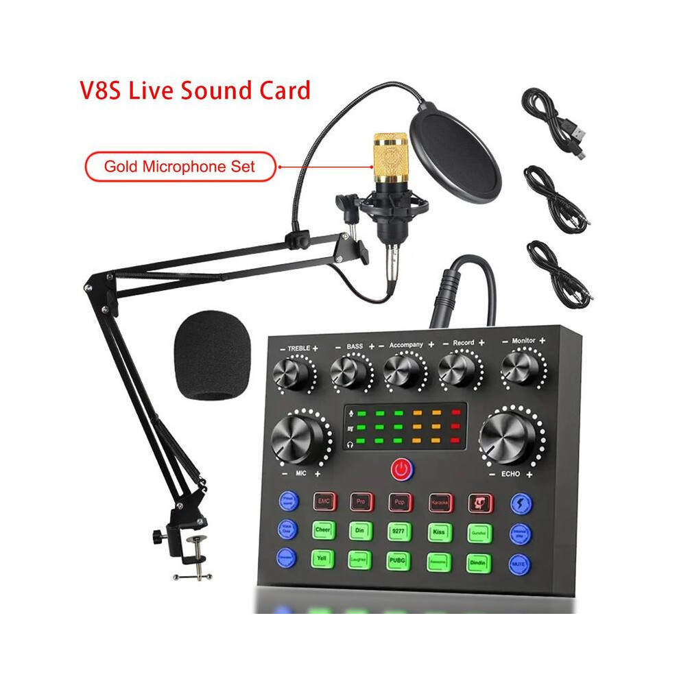 (V8S Sound Card, 1 Set) Podcast Equipment Bundle, Live Sound Control Device & BM-800 Condenser Microphone, Sound Card and Microphone Kit for Recording