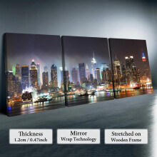 (12X16inch(Framed)-H, Multicolor) Cityscape Pattern Canvas Painting with Wooden Frame, 3 Counts/set Modern Living Room Art Wall Decor, Exquisite Landscape Painting, Wall Art