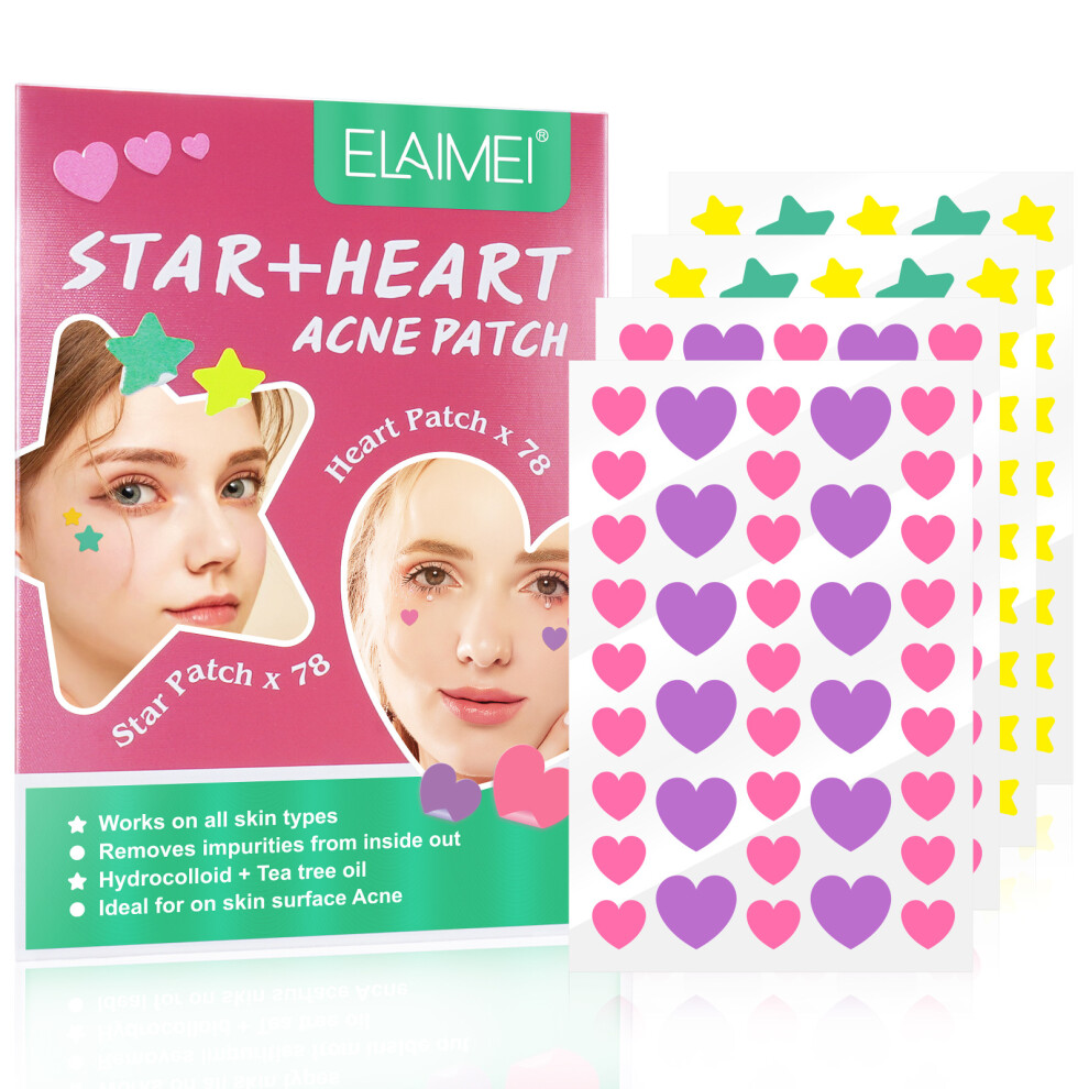 (Acne Powder Green (Stars + Heart)) ELAIMEI Star Acne Removal Sticker Peach Heart Colorful Multi-shaped Acne Sticker Portable Invisible Transparent Acne Sticker Sticker