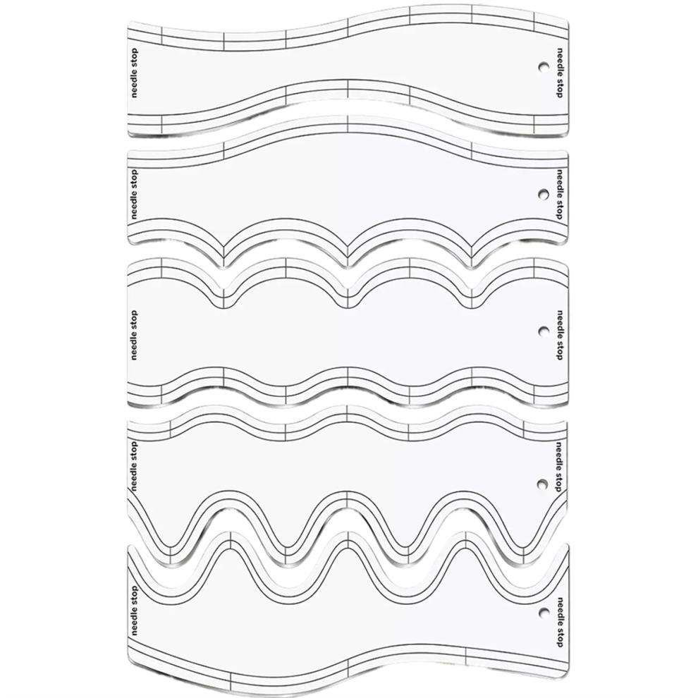 5 Pezzi Di Stencil Per Quilting Con Righello Ondulato In Acrilico, Modello Di Disegno Fai Da Te, Misura Su Misura, Patchwork Morbido-image