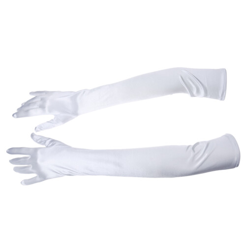 Luvas de cetim longas de 21 polegadas para mulheres, com cotovelo, para fantasia de casamento à noite - Branco 1