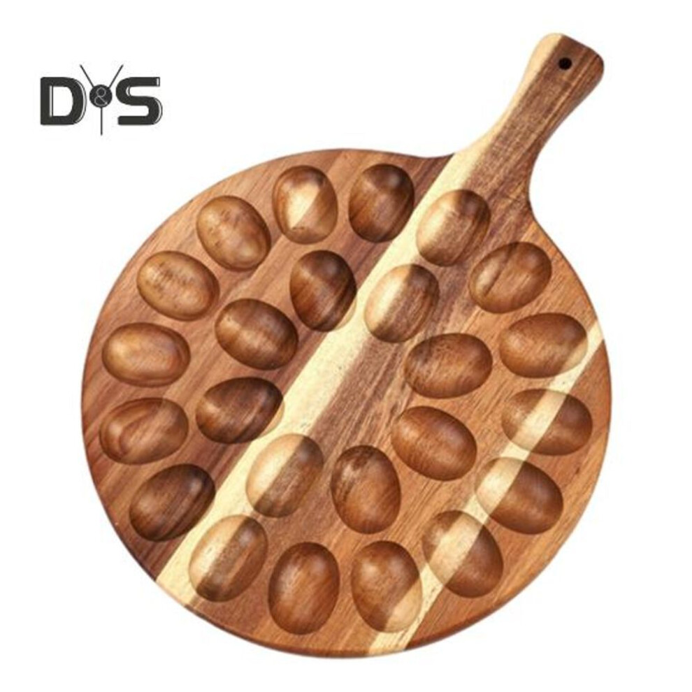 24 Holes Deviled Egg Platter Wooden Easter Deviled Egg Holder Countertop Round Egg Tray With Handle Charcuterie Serving Board Egg Container Plate