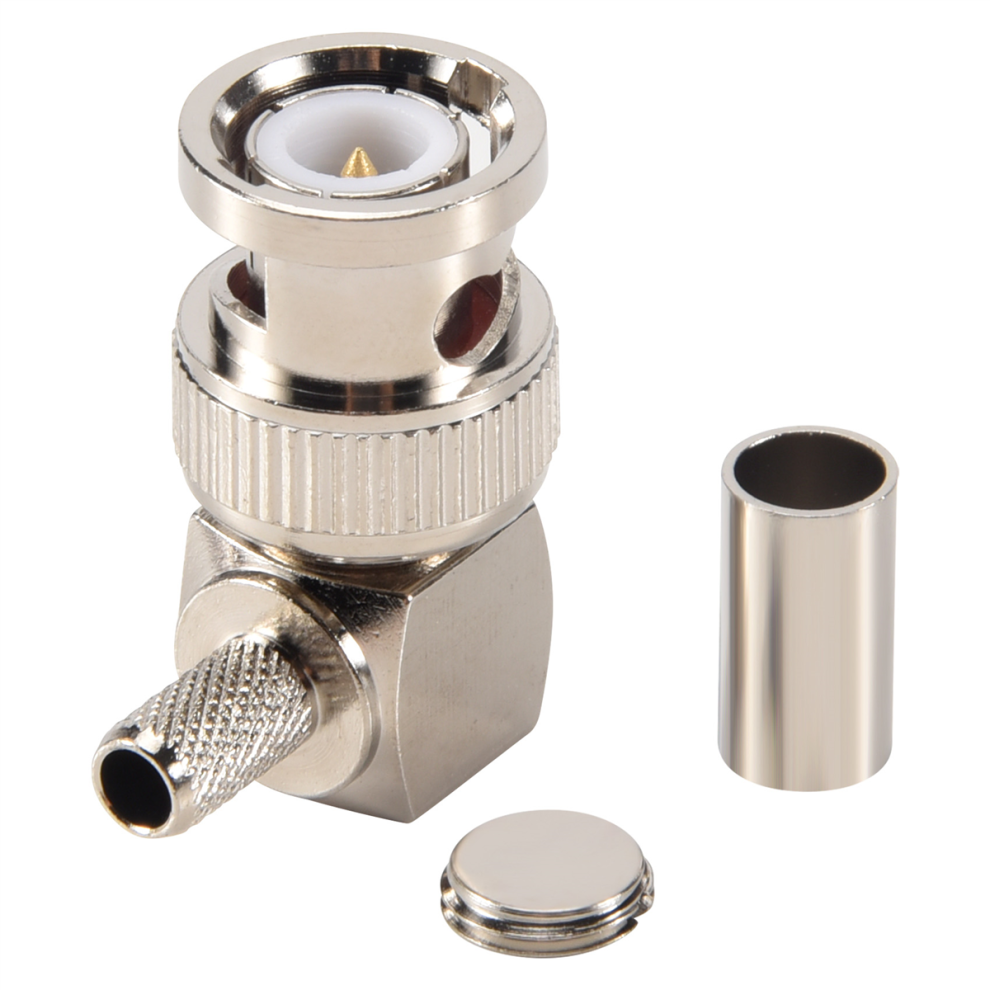 Bnc Male Plug Right Angle Crimp For Rg58 Rg400 Rfc195 Rf Coax Adapter Connector, Silver 4851999629958