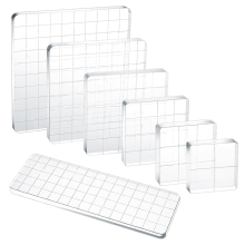 Conjunto de 7 blocos de carimbo de acrílico transparente, vários tamanhos com linhas de grade para artesanato e cartões de scrapbook