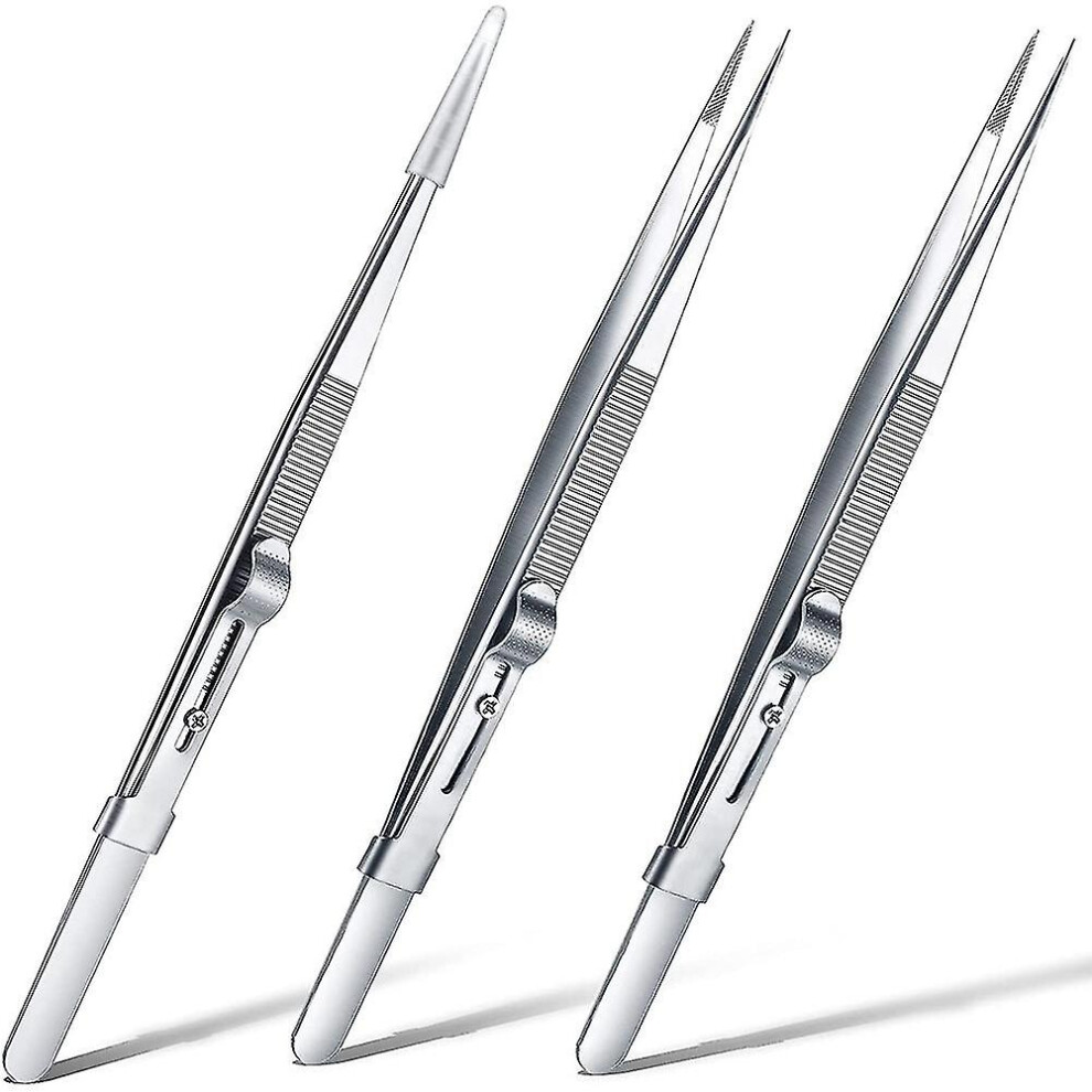 Kikidex (As Show, One Size) 3Pieces Diamond Stone Tweezers Gem And Jewelry Tweezers Stainless Steel Slide Locking Serrated Fine-C10