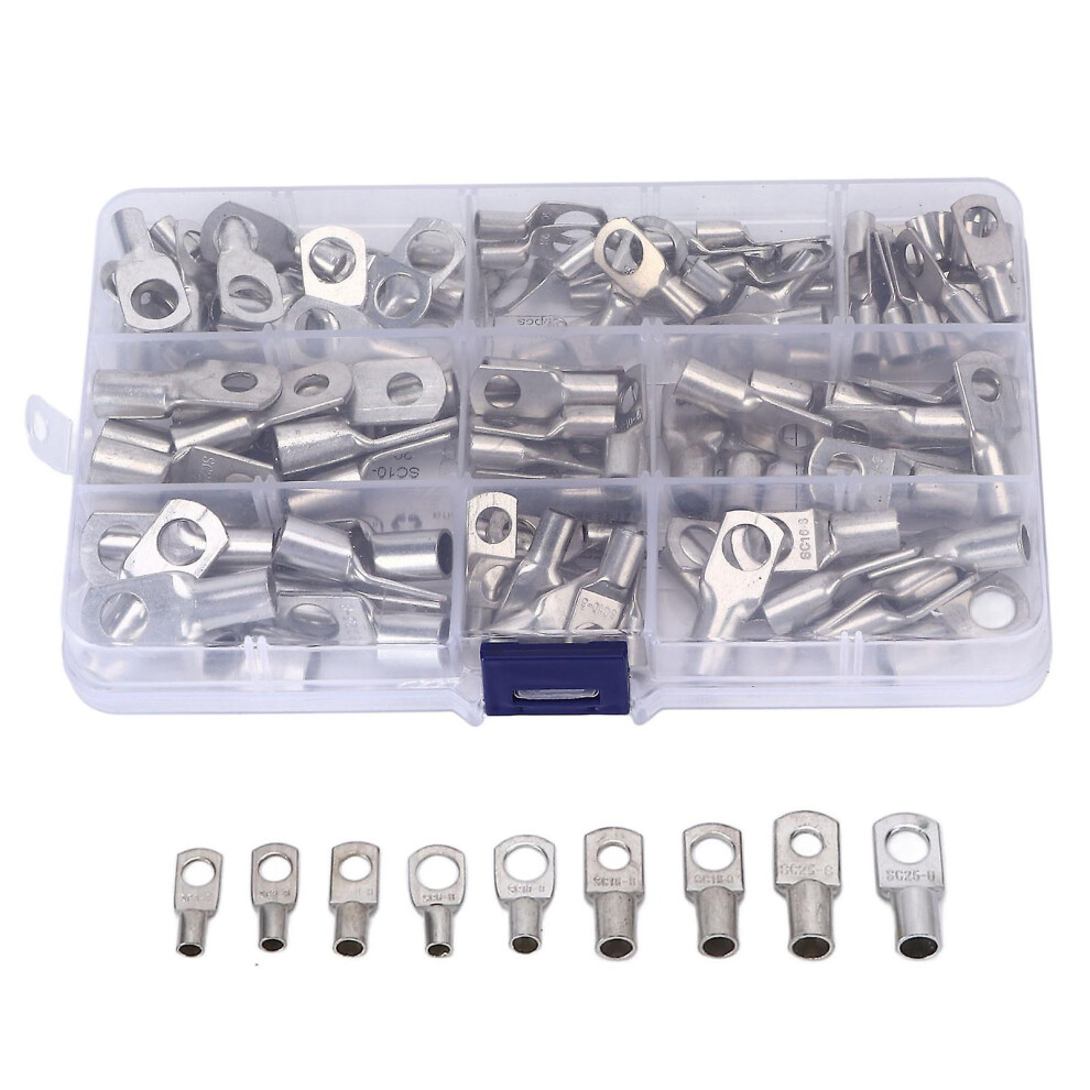 Kikidex (As Show, One Size) 120Pcs Battery Crimp Terminals 8 Sizes Copper T2 Tinned Sc Wire Ring Connector For Marine Automotive