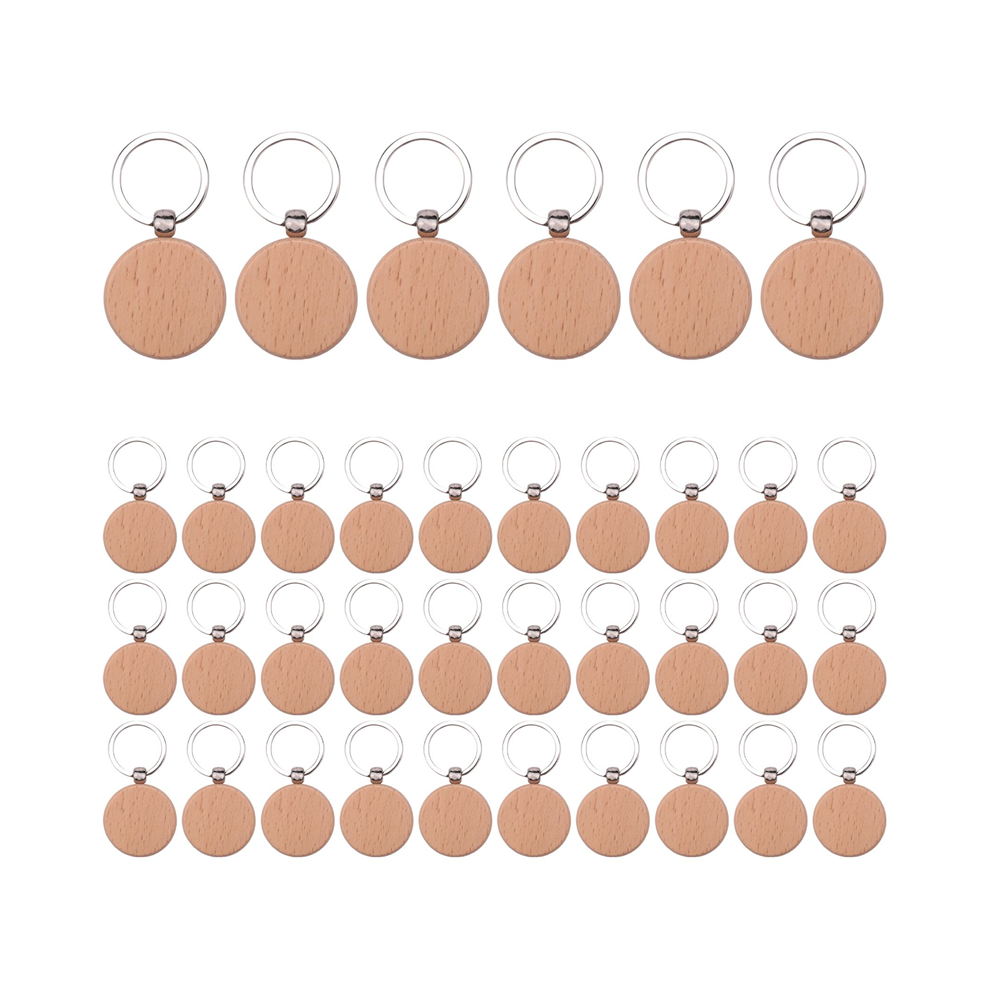 100Pcs Blank Round Wooden Key Chain Diy Wood Keychains Tags Can Engrave Gifts 4853114365246