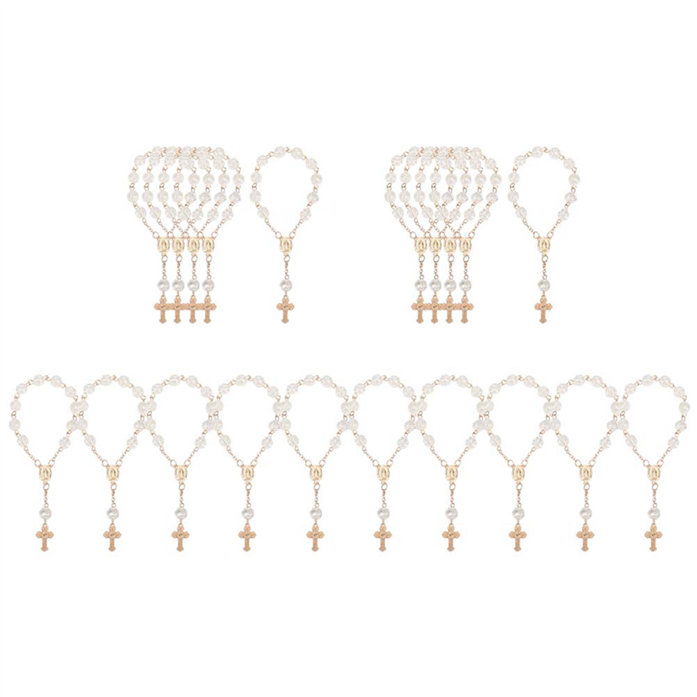 20Pcs Baptism Favors With Mini Rosaries Acrylic Beads Bracelet Communion Finger Rosarie Gold Tauoh