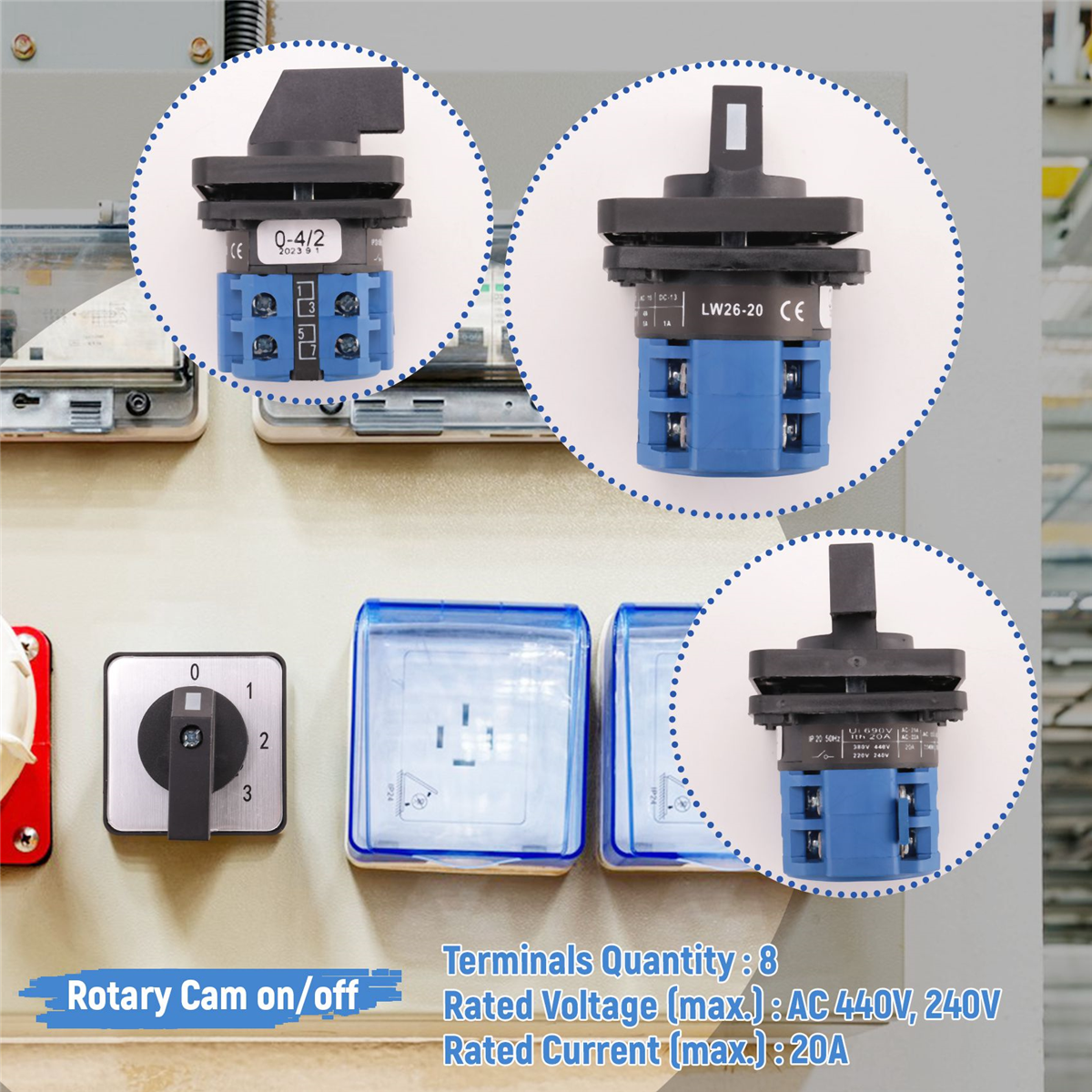 Aexit Commutateurs à Pied Universels 660 V 12 A 3 Positions à Came Rotative