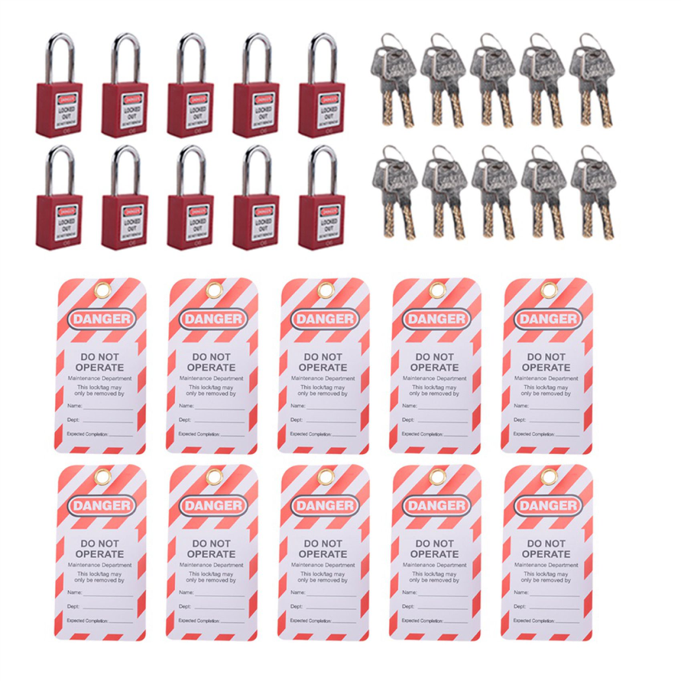 10 Red Lockout Tagout Locks with Lock Tag Out Tags,Keyed Different-image-OPC-PHHMC8Y-NEW