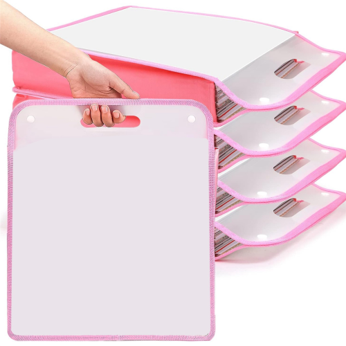 5 Pack Scrapbook Paper Organizer, Pink Expanding , Portable Storage with Button Closure 2