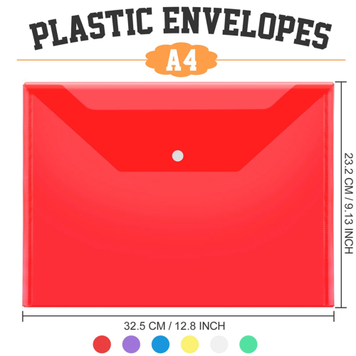 24Pack Plastic Envelopes with Snap Closure, File Folders for Documents A4 Clear Folders,File Bags 2