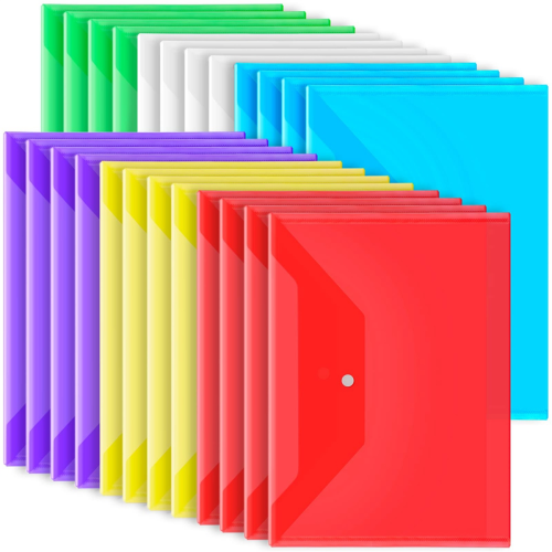 24Pack Plastic Envelopes with Snap Closure, File Folders for Documents A4 Clear Folders,File Bags