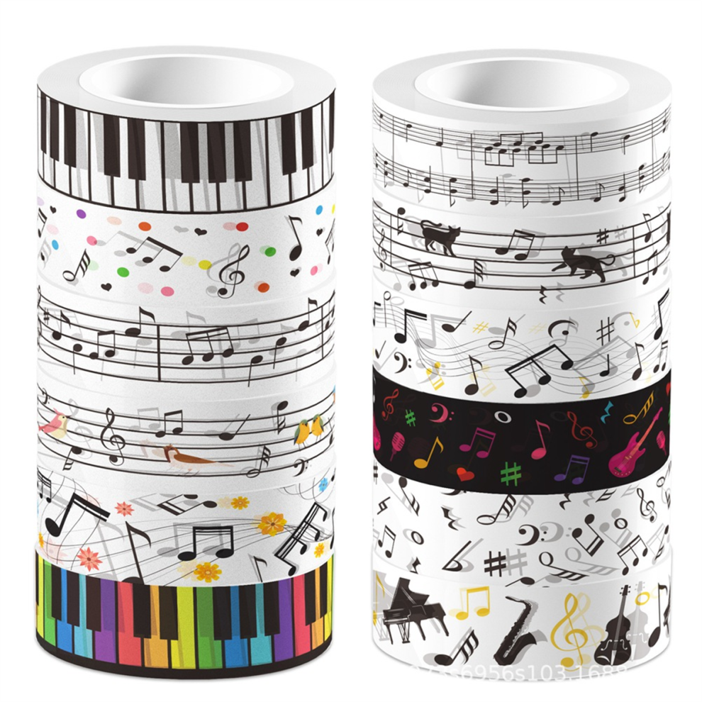 Handboek met zoete muzieknoten als thema, achtergrond, DIY Washi Tape Sticker