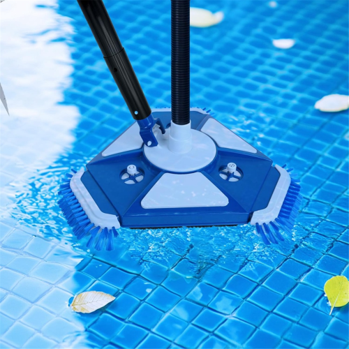 Pool Vacuum Head with Side Brush Universal Steering Handle & Rotatable Hose Adapter 2