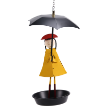 Banheira para pássaros pendurada, alimentando a menina com bandeja guarda-chuva, decoração de jardim e pátio, jardinagem ao ar livre