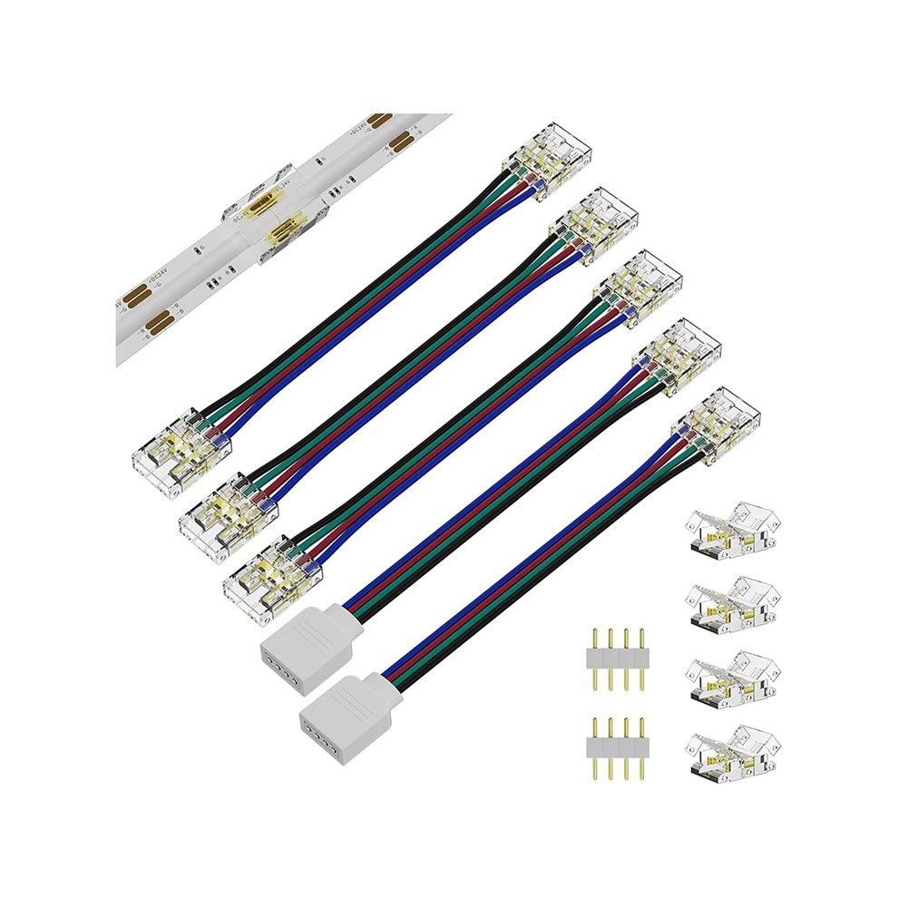 10Mm Connectors For Cob Rgb Led Strip Lights 4 Pin,Dual Ends Extension To Pins Plug 5.5In Wire 4853114321037