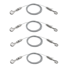 4 kpl säädettäviä vaijeritukia 50 paunan (n. 22 kg) ripustukseen, 2 m x 1,5 mm köysi