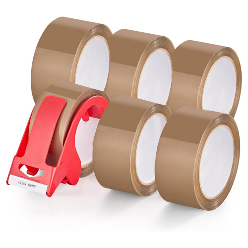 6 Rolls Brown Packing Tape, Heavy Duty Packaging Tape Refills